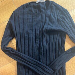 Everlane Black Ribbed Wool Fitted Sweater